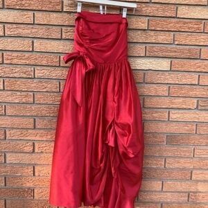 VNTG‎ 80s Satin Elegant Strapless Red Dress Formal Asymmetrical Party Holidays